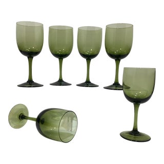 Bottle Green Hand Blown Cordial Glasses - Set of 6 For Sale