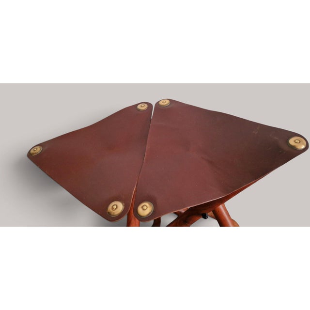 Folding Stools in Teak and Brown Leather, 1970s, Set of 2 For Sale - Image 10 of 18