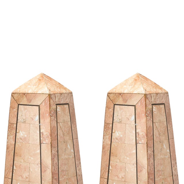 Salmon Large Pair of Mid-20th Century Pink Salmon Tessellated Stone Obelisks For Sale - Image 8 of 9