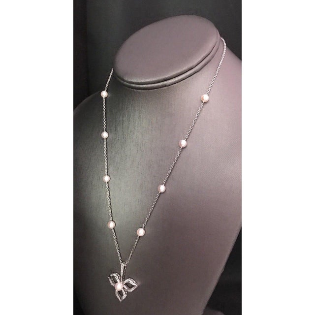 Diamond Akoya Pearl Necklace 14 Karat Gold Certified For Sale - Image 4 of 12