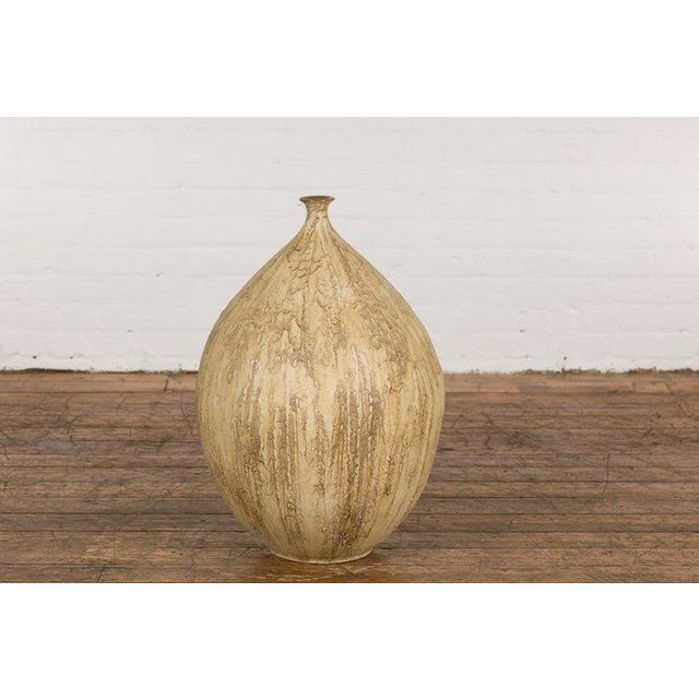 Contemporary Prem Collection Hand Crafted Artisan Vase with Narrow Mouth & Mustard Glaze For Sale - Image 3 of 12