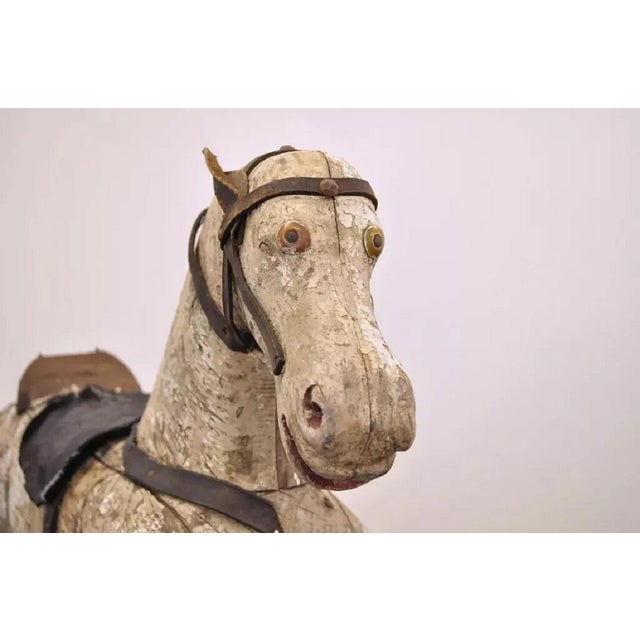 Traditional Antique Primitive Glider Rocking Hobby Horse, Rustic Carved Wood Cast Iron Red For Sale - Image 3 of 12