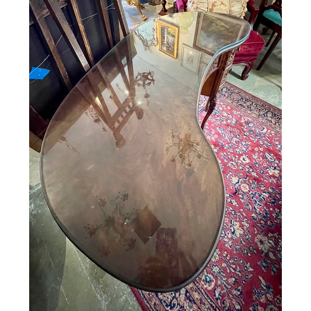 1920s Vintage French-Style Carved Walnut Desk Kidney Shaped For Sale - Image 9 of 10