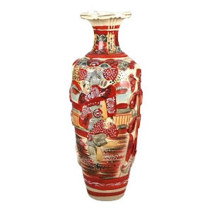 Antique Japanese Satsuma Pottery Vase with Figures, Circa 1920