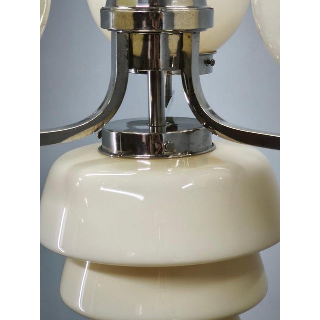 1930s Art Deco Cream Glass and Chrome Chandelier, Czechoslovakia, 1930s For Sale - Image 5 of 12
