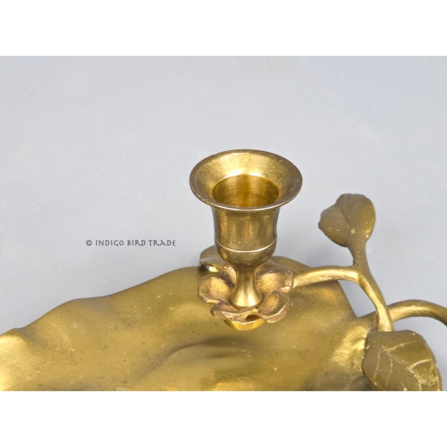 Mid-Century Modern Vintage Solid Brass Leaf Candlestick Holder For Sale - Image 3 of 8
