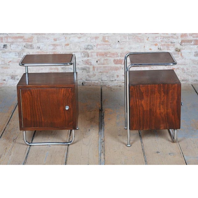 Czech Bauhaus Beech, Maple and Chrome Bedside Tables, 1930s, Set of 2 For Sale - Image 11 of 15