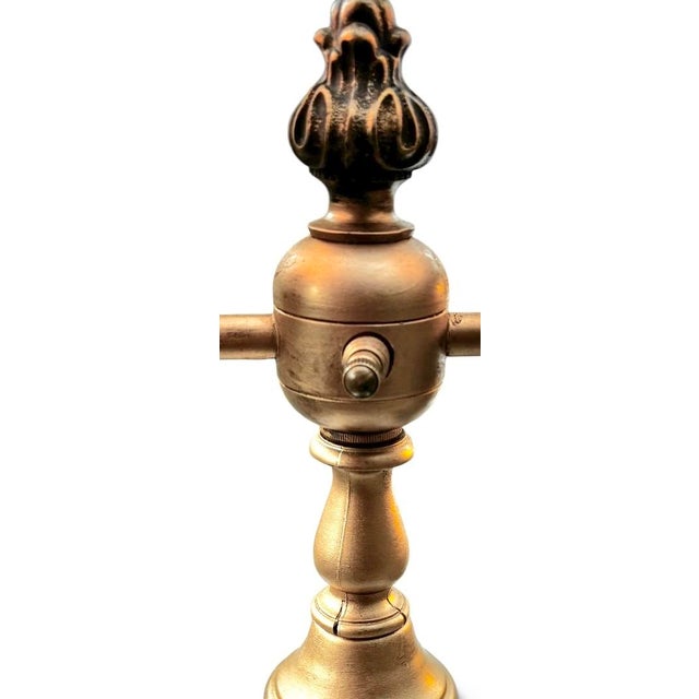1950s 1950s Art Nouveau Style Double Arm Table Lamp With Frosted Floral Shaped Art Glass Shades For Sale - Image 5 of 15