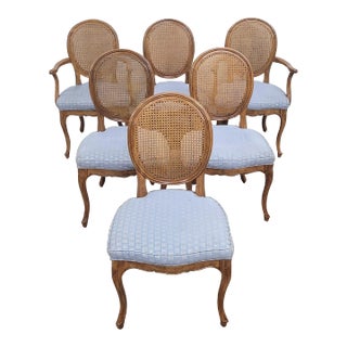 Vintage French Provincial Louis XV Style Cane Back Dining Chairs - Set of 6 For Sale