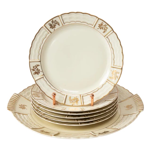 Dessert Set in Porcelain by A. Lanternier & Cie for Limoges, 1920s, Set of 7 For Sale