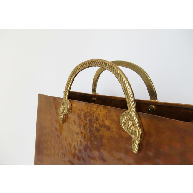 Metal Vintage C.1950's Hollywood Regency Hammered Copper & Polished Brass Magazine Holder For Sale - Image 7 of 13
