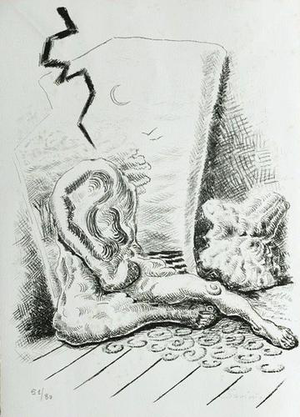 Alberto Savinio, The Man in the Well, Lithograph, 1946