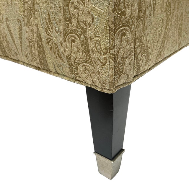 Late 20th Century Kravet Wingback Tall Chair Upholstered Beige Paisley Jacquard Navarre For Sale - Image 9 of 10