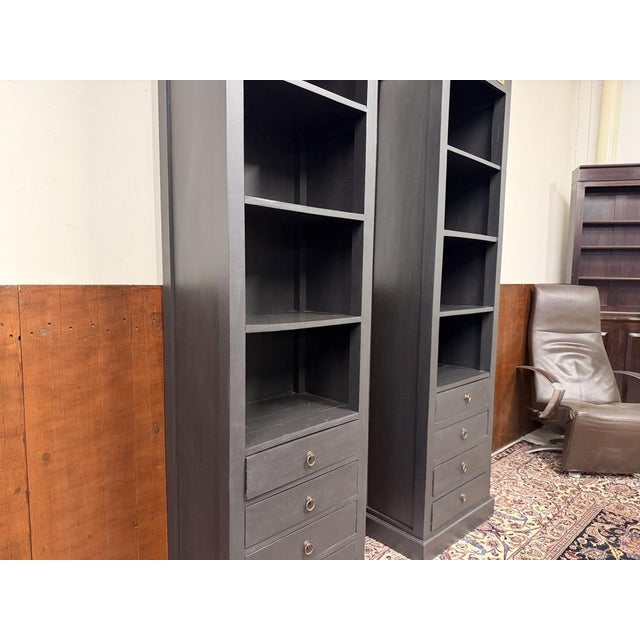 Wood English Black Teak Bookcases, Set of 2 For Sale - Image 7 of 16