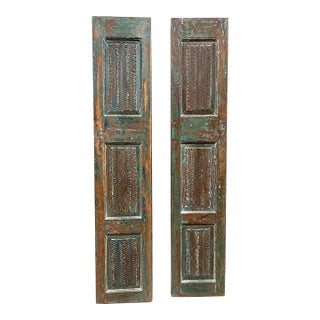 Antique Hand-Carved Double Doors | Rustic Farmhouse Sliding Pantry & Closet Doors 80x32 For Sale