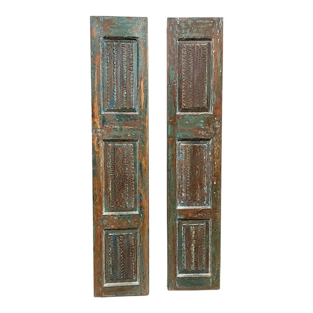 Antique Hand-Carved Double Doors | Rustic Farmhouse Sliding Pantry & Closet Doors 80x32 For Sale