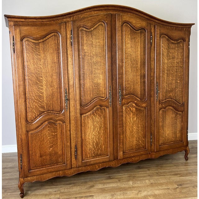 Vintage French Louis XVI Style Carved Oak 4-Door Armoire For Sale - Image 11 of 11