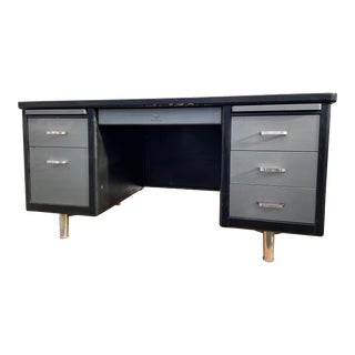 1970s Steelcase Vintage Metal Tanker Desk For Sale