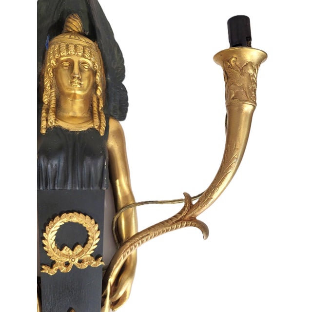 Bronze Early 19th Century Empire Caryatid & Winged Lions Bronze Wall Sconces - Pair For Sale - Image 8 of 18