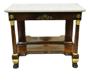 19th Century French Empire Marble Top Bronze Ormolu Paw Feet Console Hall Table