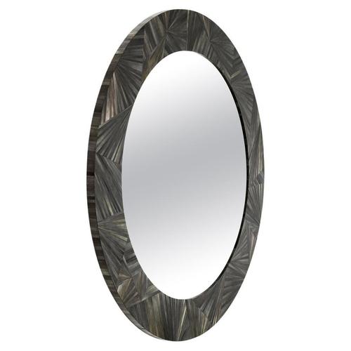 Charcoal Charcoal Straw Marquetry Round Mirror For Sale - Image 8 of 8