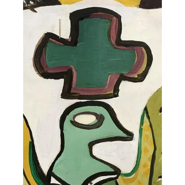 Circa 1950's bold modernist painting "Bird" done on board with acrylic. Vibrant accent for your eclectic home. Perhaps...