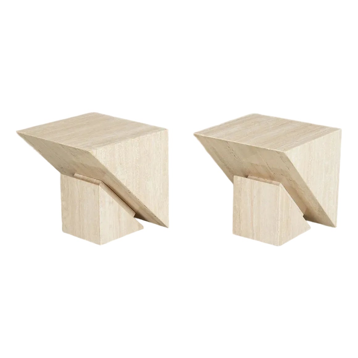 Pair of Travertine Post Modern Side Tables | Chairish