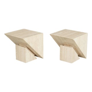 Pair of Travertine Post Modern Side Tables For Sale