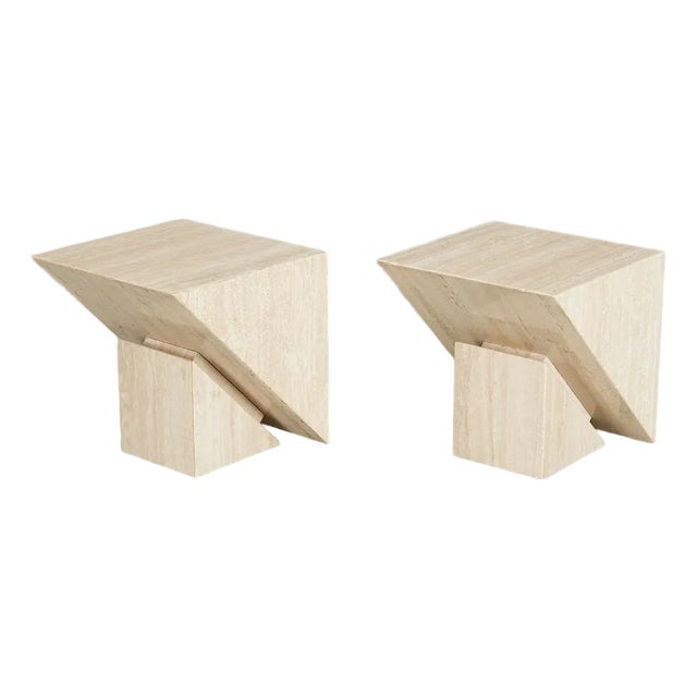 Pair of Travertine Post Modern Side Tables For Sale