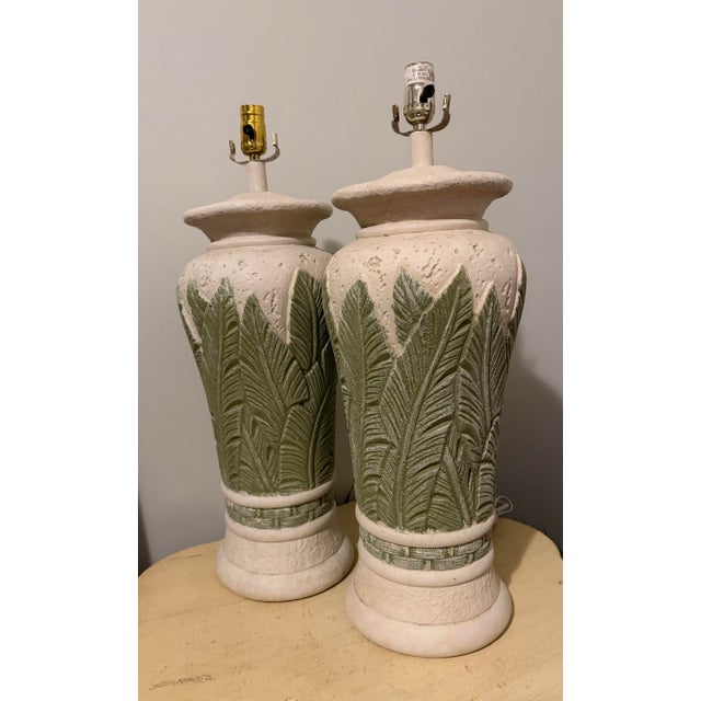 Vintage Monumental Pair of Plaster Tropical Table Lamps For Sale In Miami - Image 6 of 8