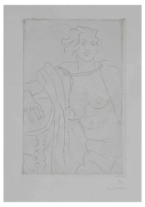 Henri Matisse, Figure assise, le bras droit appuye sur une table, Etching, 1929