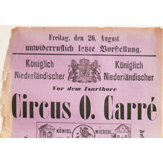 Illustration 1881 German Circus Poster (Purple) - 'Circus O. Carré,' 'Robert Und Bertram (Robert and Bertram)' For Sale - Image 3 of 6