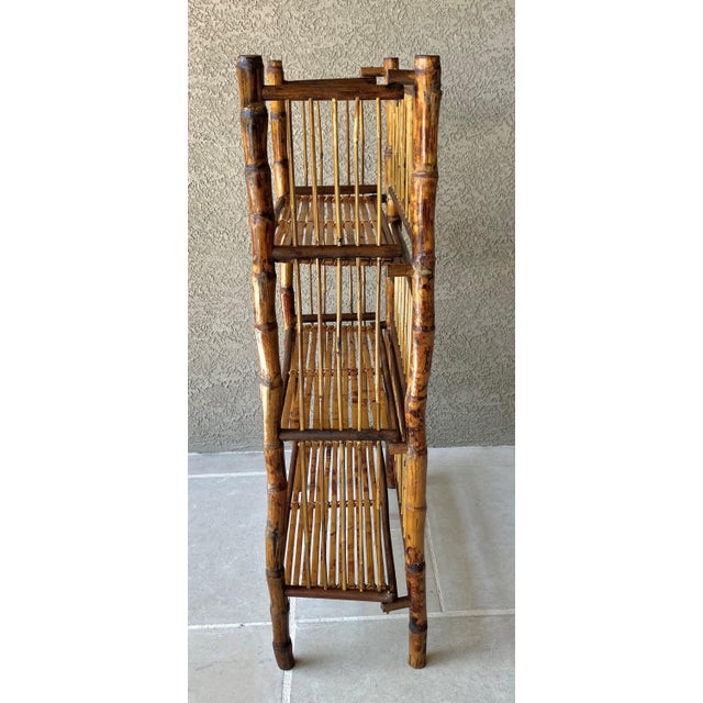 Mid 20th-Century 3-Tier Tortoiseshell Bamboo Bookshelf – Folds Flat for Storage For Sale In Austin - Image 6 of 18