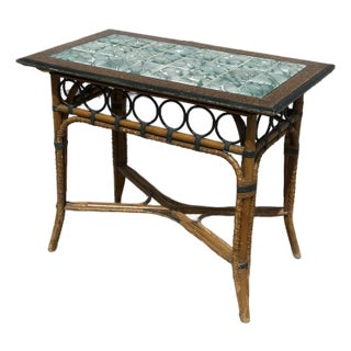 British Colonial Antique Tile Top Bamboo Table For Sale