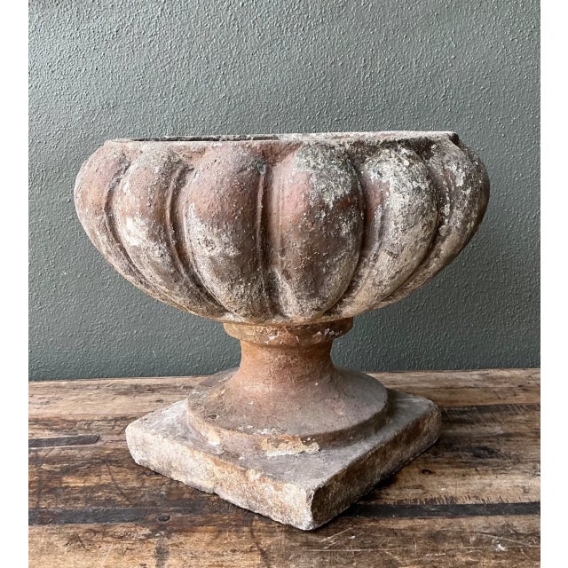 Sculpture Materials Vintage Fluted Cement Garden Urn For Sale - Image 7 of 12
