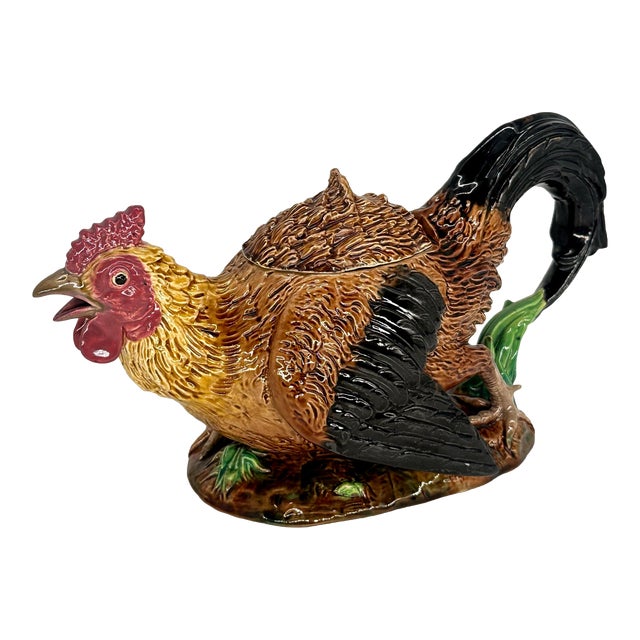 A George Jones Majolica Rooster Teapot, English, Ca. 1872 For Sale