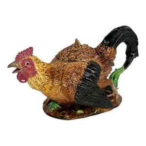 A George Jones Majolica Rooster Teapot, English, Ca. 1872