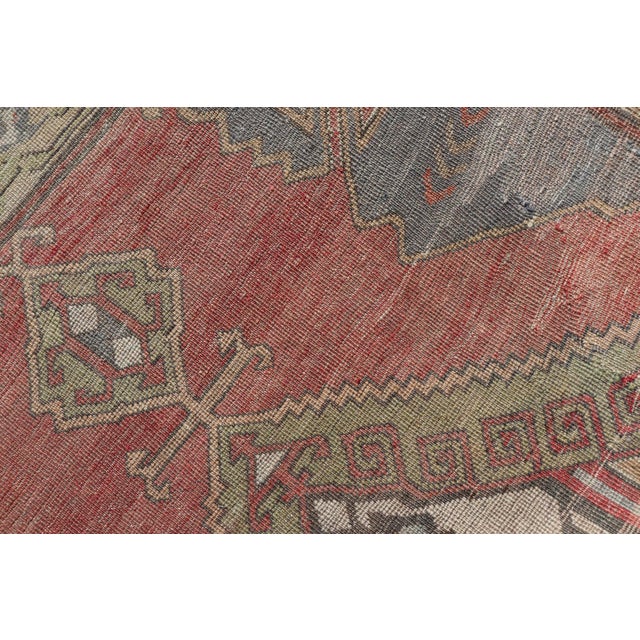 Red Field Vintage Turkish Oushak Gallery Runner With a Geometric Design 4'7" X 12'8" For Sale - Image 12 of 12