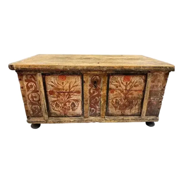 1800s Large Swedish Painted Blanket Chest For Sale