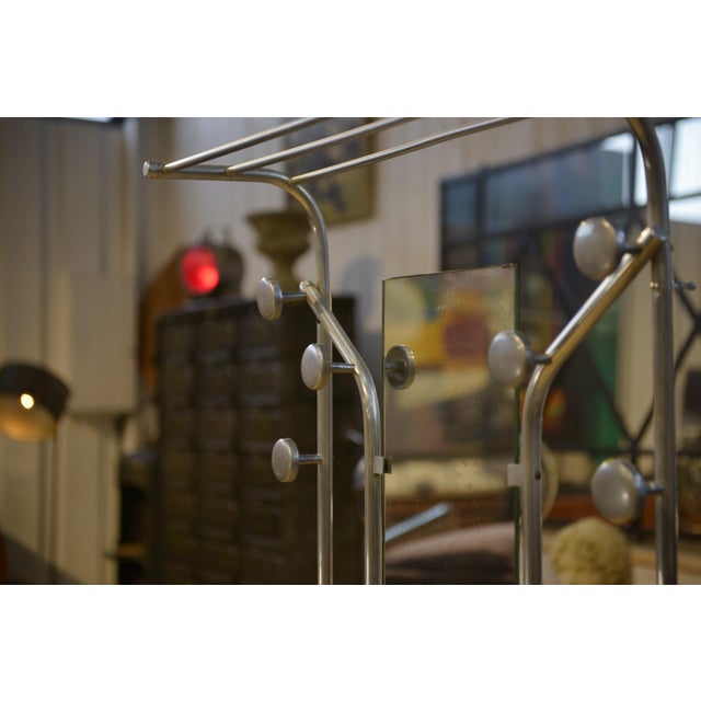 Metal Art Deco Polished Aluminum Entryway Coat Rack with Mirror, 1950s For Sale - Image 7 of 8