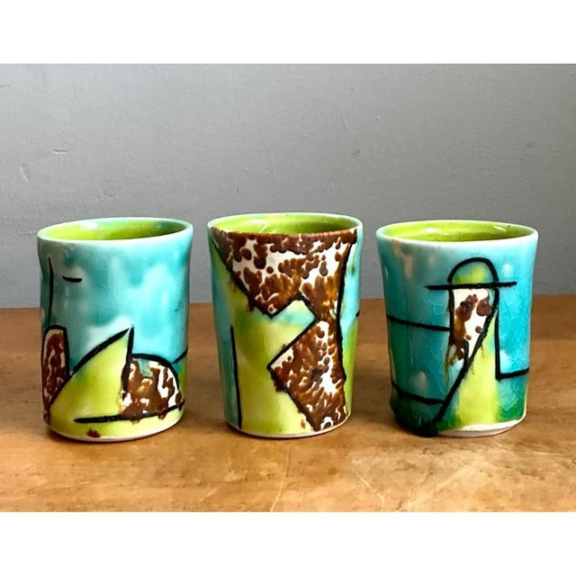 Vintage Hand-Painted Ceramic Cups For Sale - Image 9 of 12