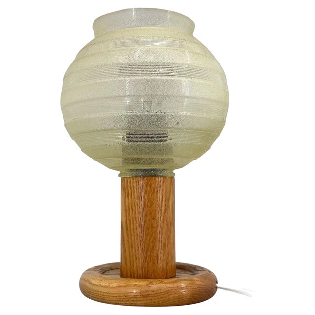 Mid-Century Wood & Glass Table Lamp, 1970s For Sale