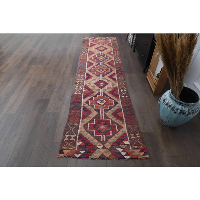 Persian 1970s Vintage Handmade Wool Cotton Red Runner Rug For Sale - Image 3 of 11