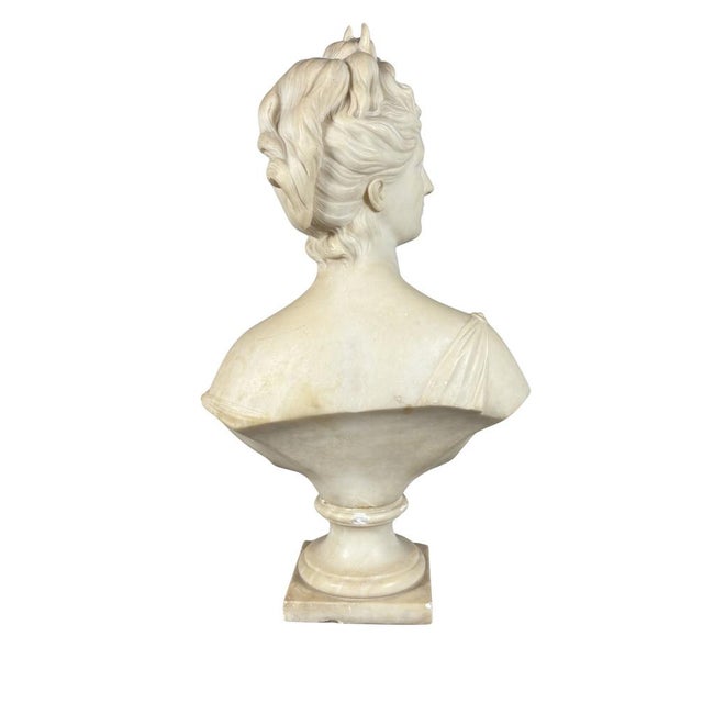 After Jean-Antoine Houdon, Bust of Diana, 1800s, White Marble Sculpture For Sale - Image 4 of 6