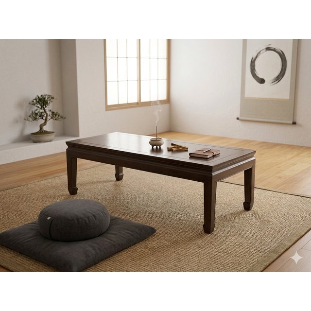 Oriental Dark Brown Natural Wood Drawers Rectangular Low Coffee Table For Sale - Image 10 of 12
