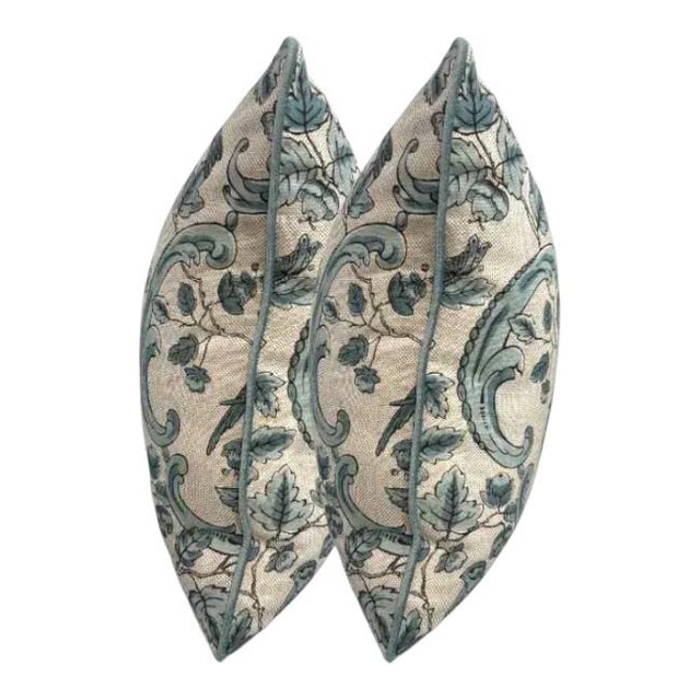 Pair 20'' Soft Blue Aviary Pillows For Sale - Image 4 of 5