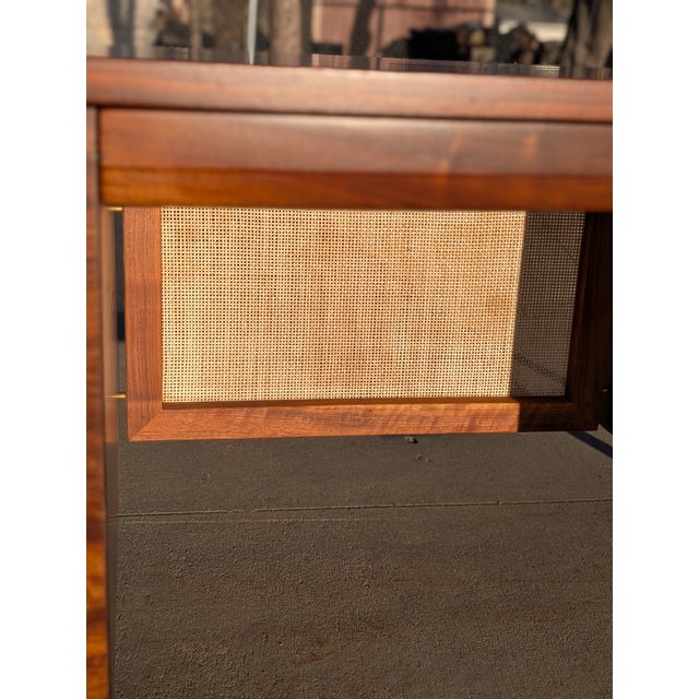 1950s Walnut and Cane Executive Desk by Edward Wormley for Dunbar Furniture For Sale - Image 14 of 17