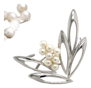 1990s Mikimoto Estate Akoya Pearl Brooch Pin Sterling Silver