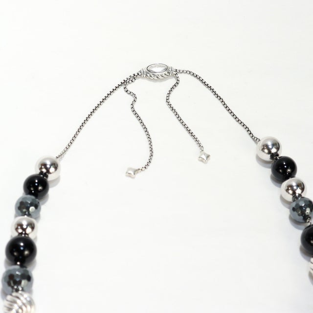 David Yurman Elements Adjustable Silver, Onyx, & Hematite Bead Necklace For Sale - Image 9 of 12
