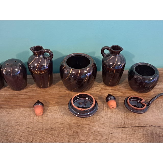 Mid-Century Modern Brown With Gold Accent Condiment Set of 6 Fred Roberts Company For Sale In Minneapolis - Image 6 of 15